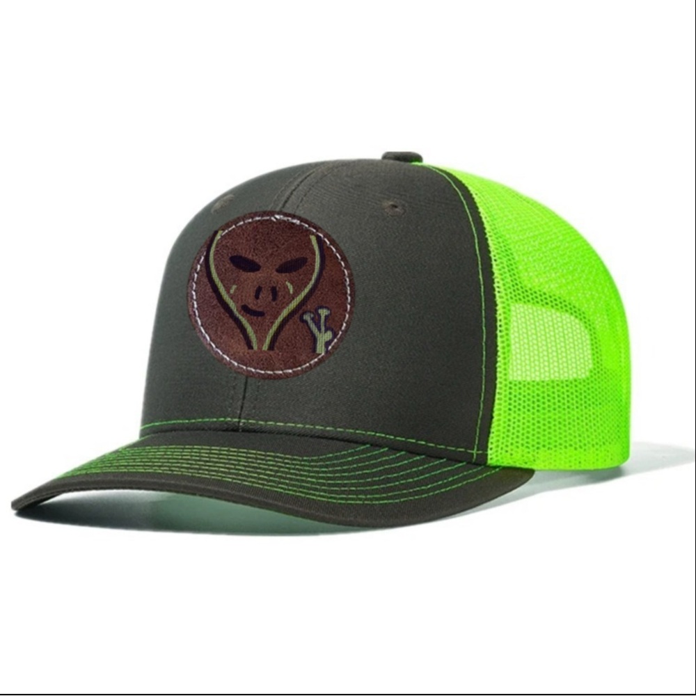Gray and Orange/green Trucker Hat with Alien Patch - Picture 2 of 2
